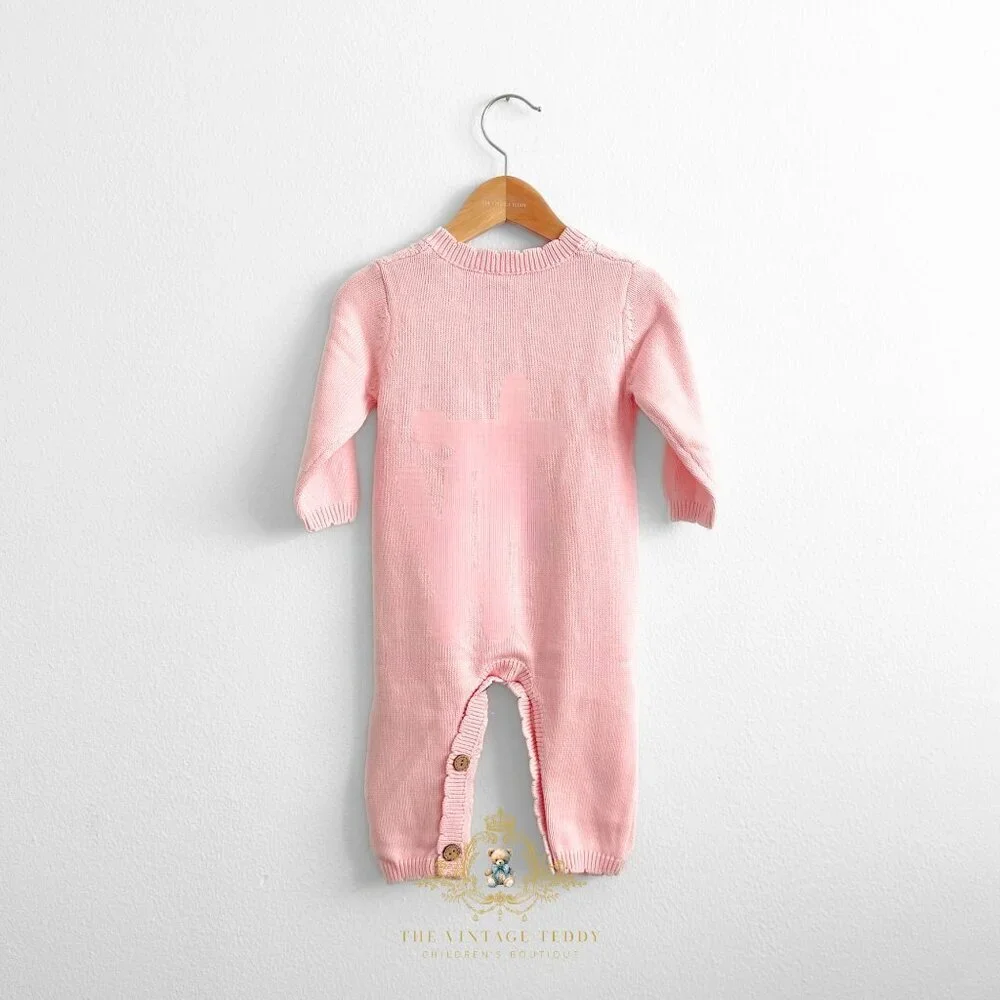 NWT Pretty Girls Knit One-piece Bodysuit Sweater Floral Embroidered Blush 18-24M